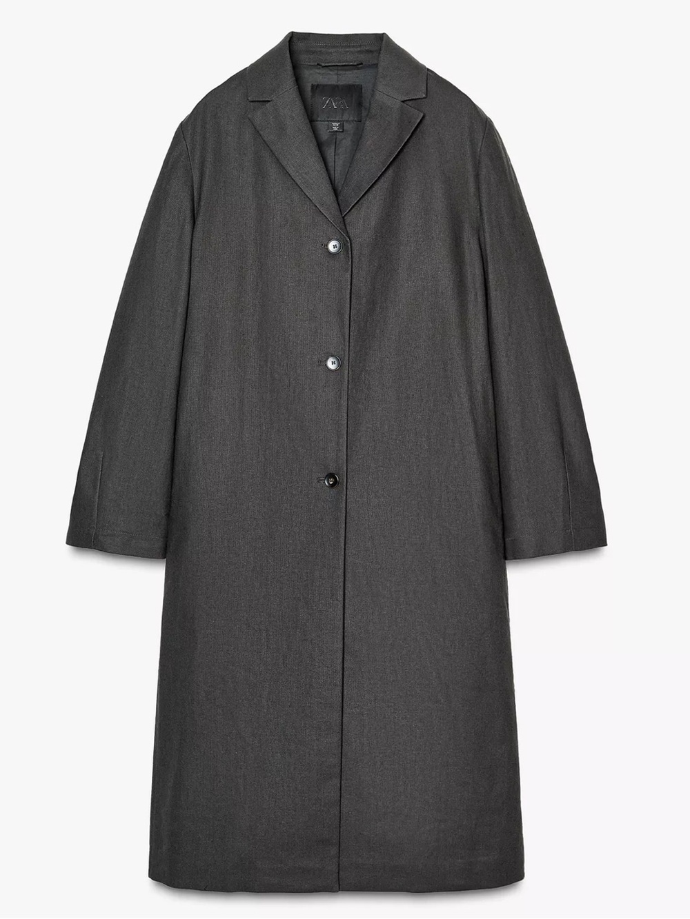 Zara Long Single-Breasted Trench Coat in Charcoal